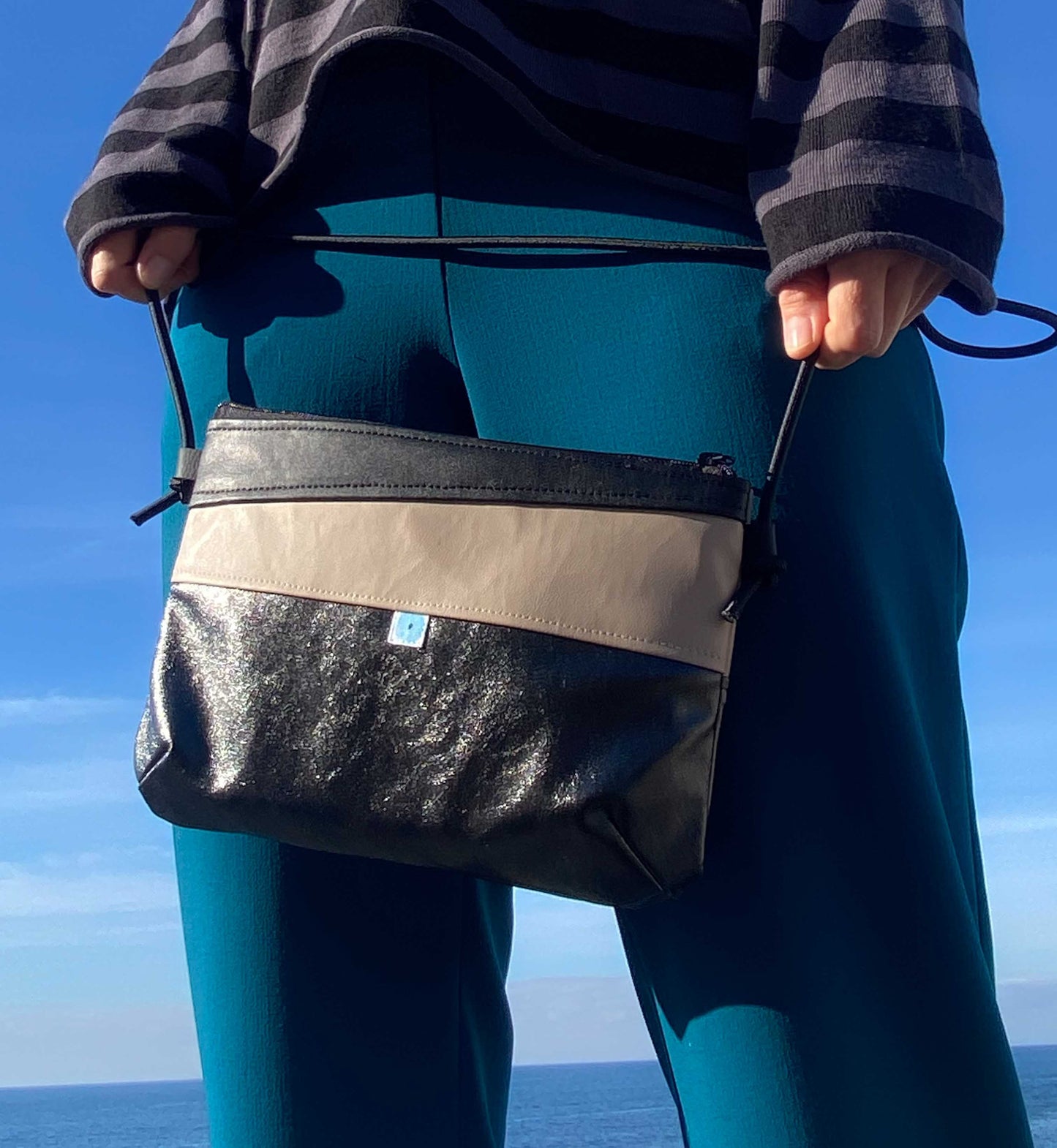 MINI PIANOSA BAG nero/champagne/nero lamé