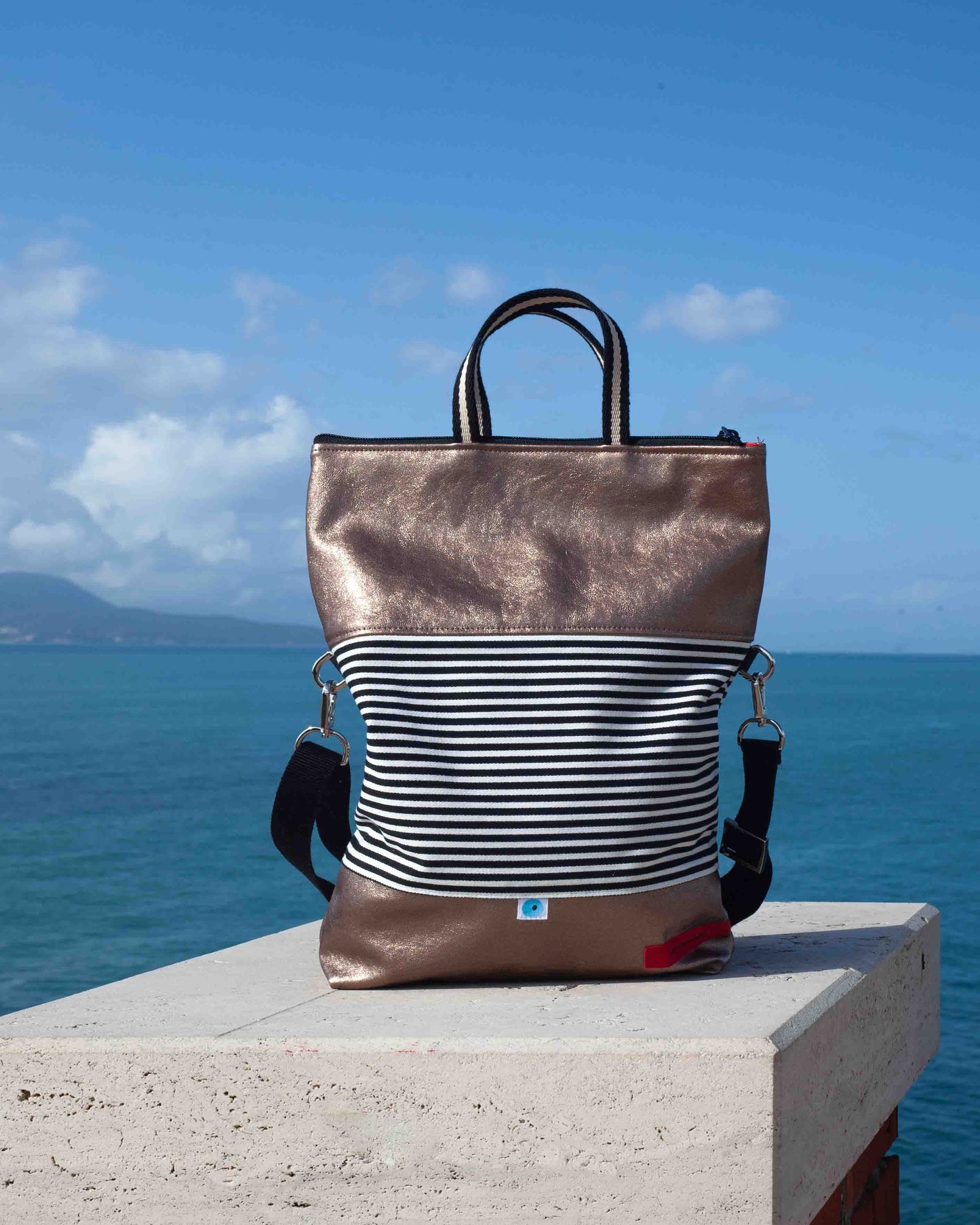 EASY BAG SIENA bronzo | riga bianco e nero