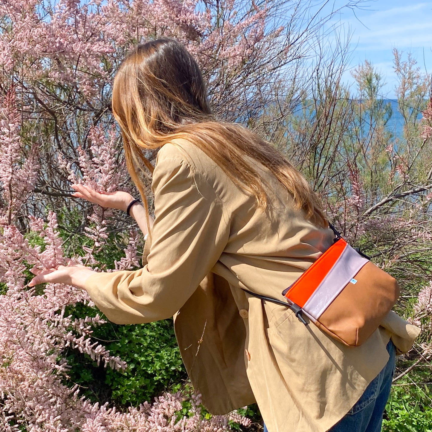 MINI PIANOSA BAG cuoio/glicine lamé/arancio fluo