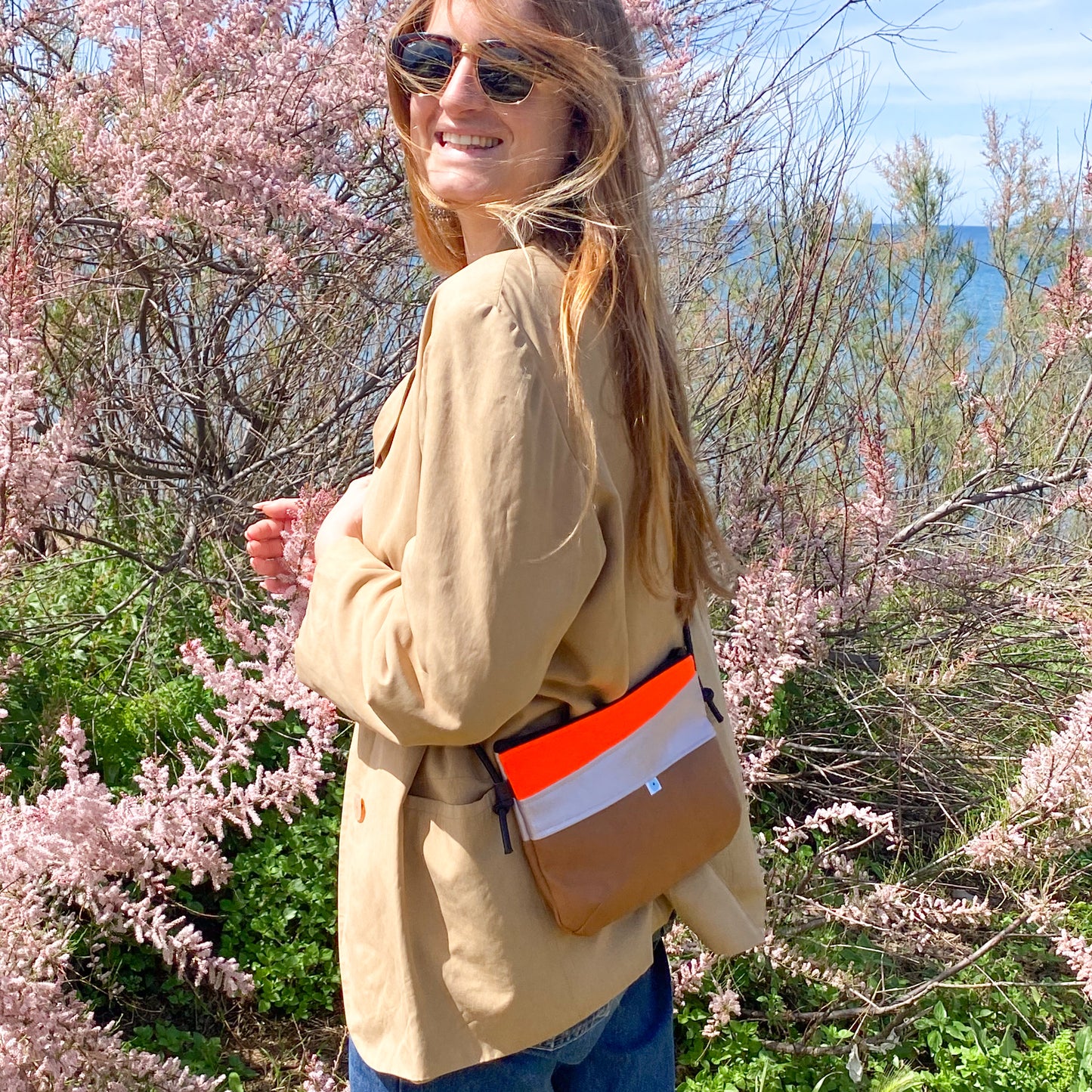 MINI PIANOSA BAG cuoio/glicine lamé/arancio fluo