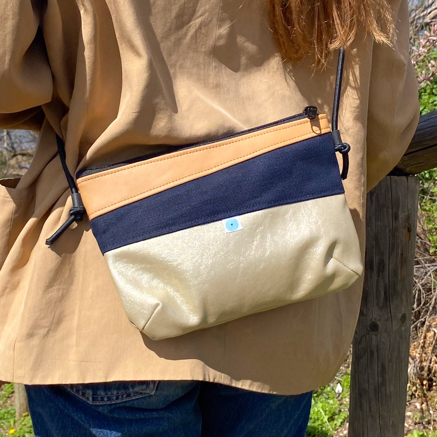 MINI PIANOSA BAG biscotto/ navy /oro lamé