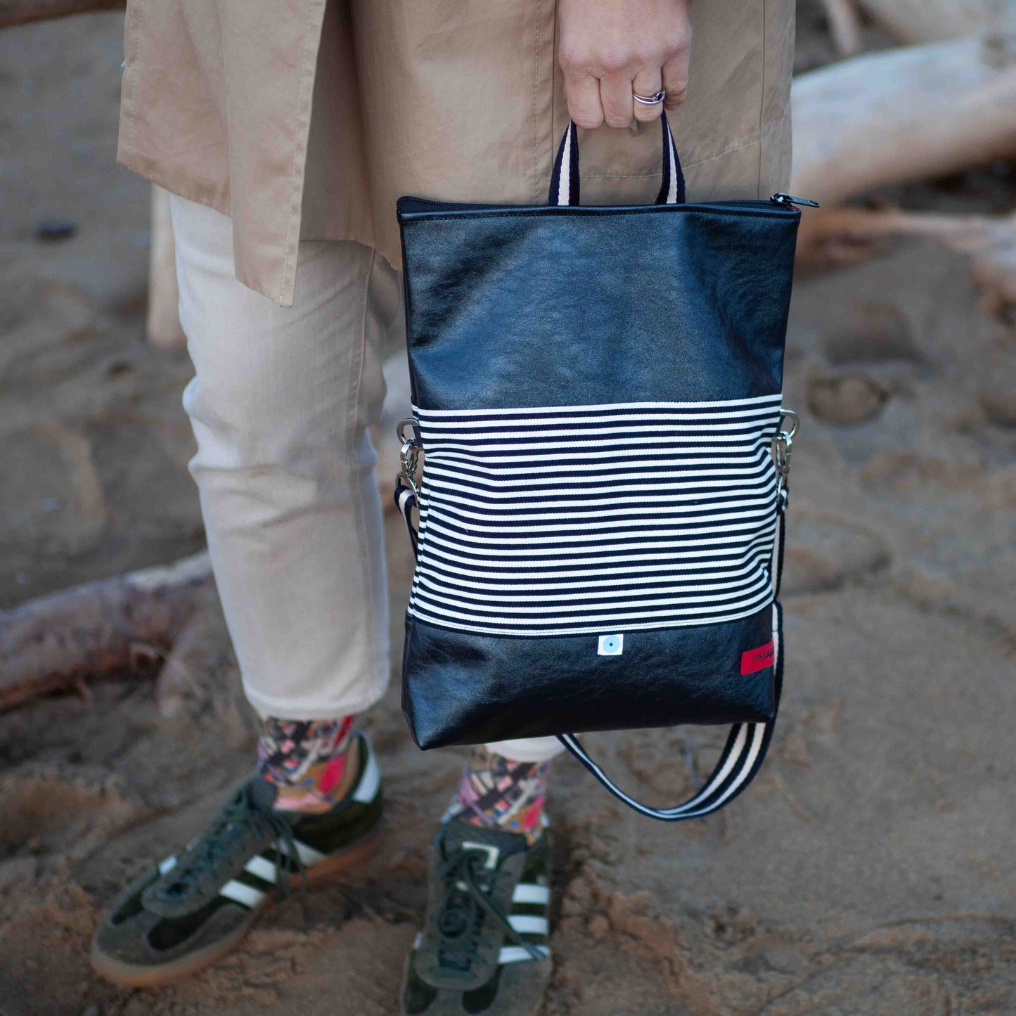 EASY BAG SIENA pirite blu | riga bianco e nero