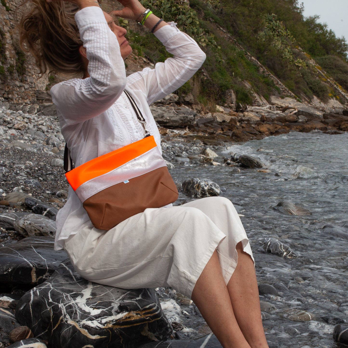 PIANOSA BIG cuoio I glicine lamé I arancio fluo
