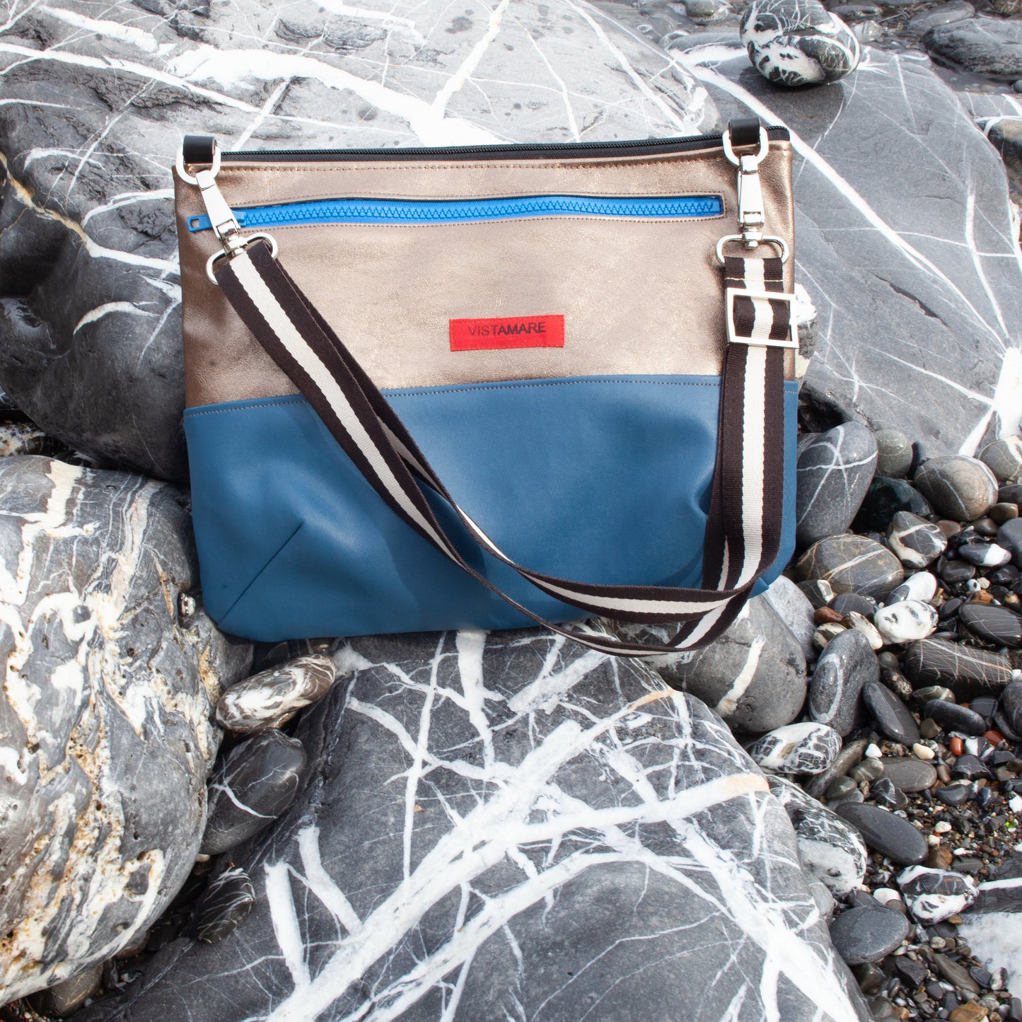 PIANOSA BIG blu/bronzo lamé/ bianco