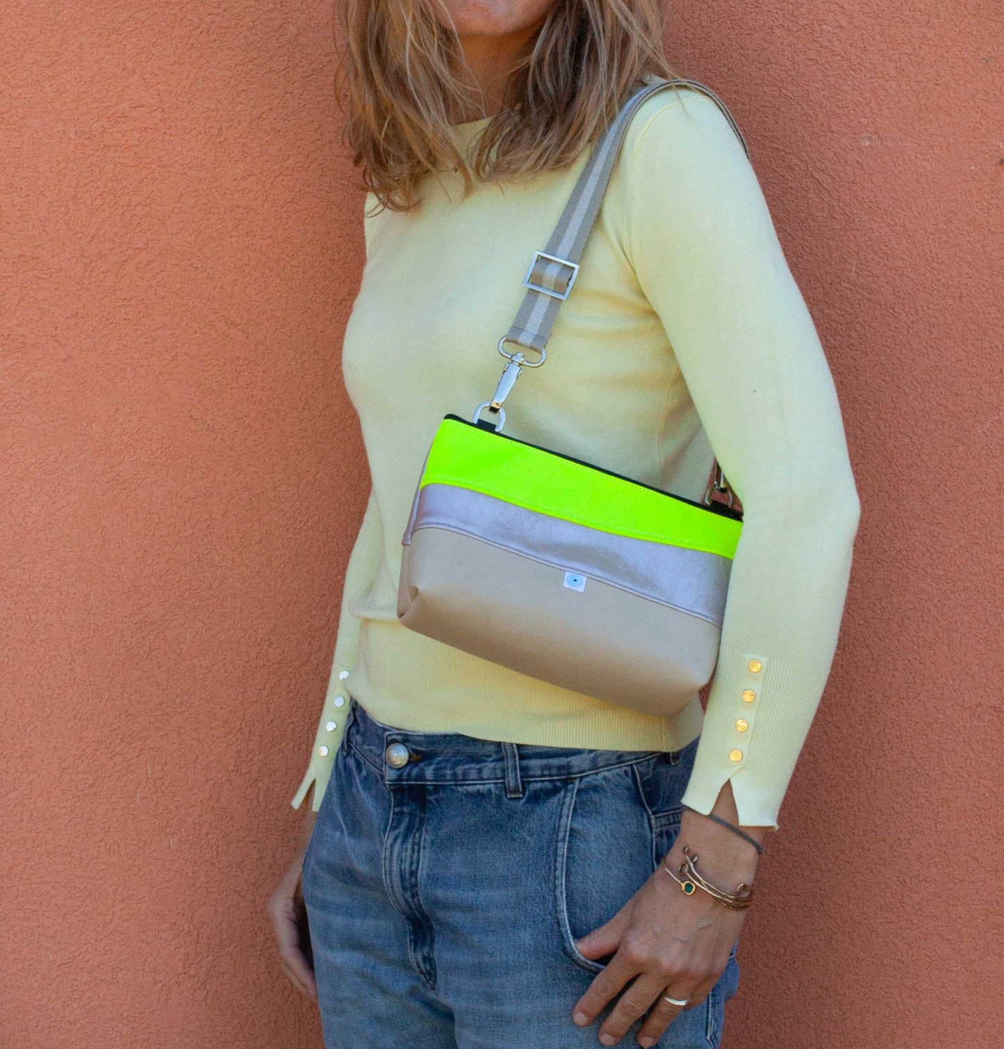 MINI ELBA BAG champagne I glicine lamè I limone