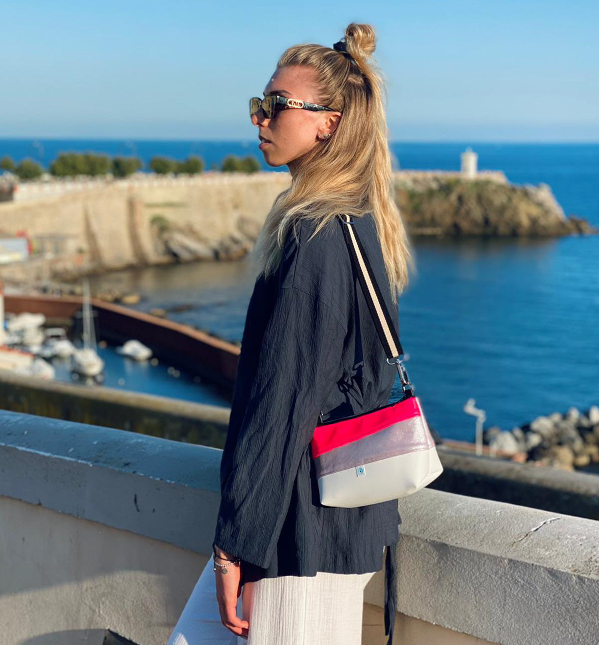 MINI ELBA BAG bianco I glicine lamè I fucsia
