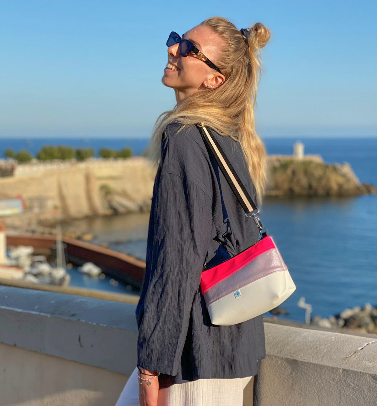 MINI ELBA BAG bianco I glicine lamè I fucsia