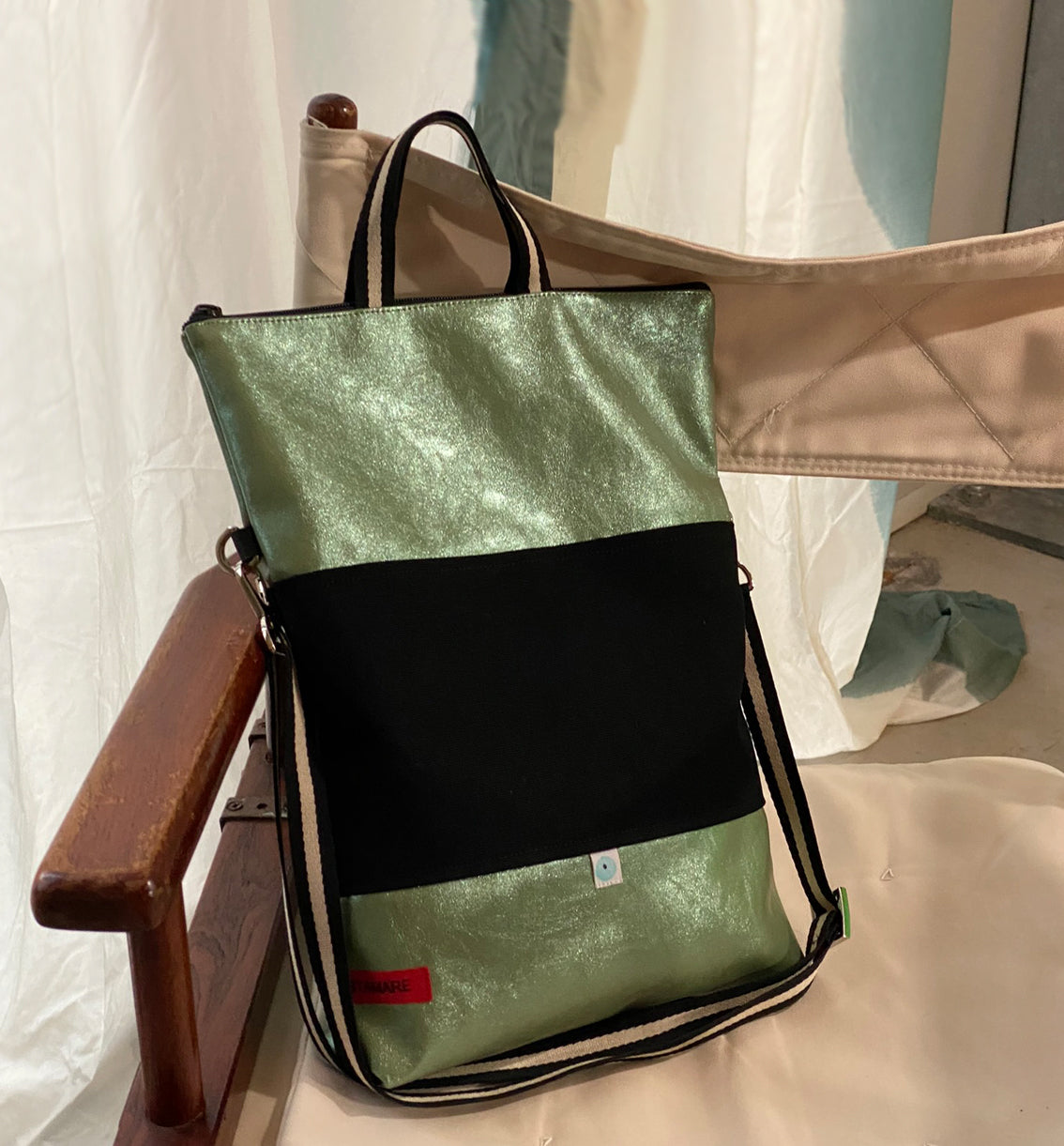 EASY BAG SIENA salvia lamé | nero