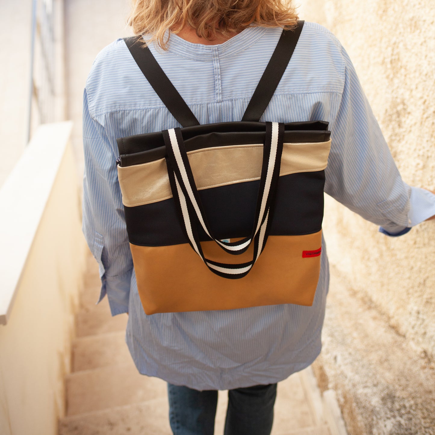 ZAINO MILANO biscotto I navy I oro lamé