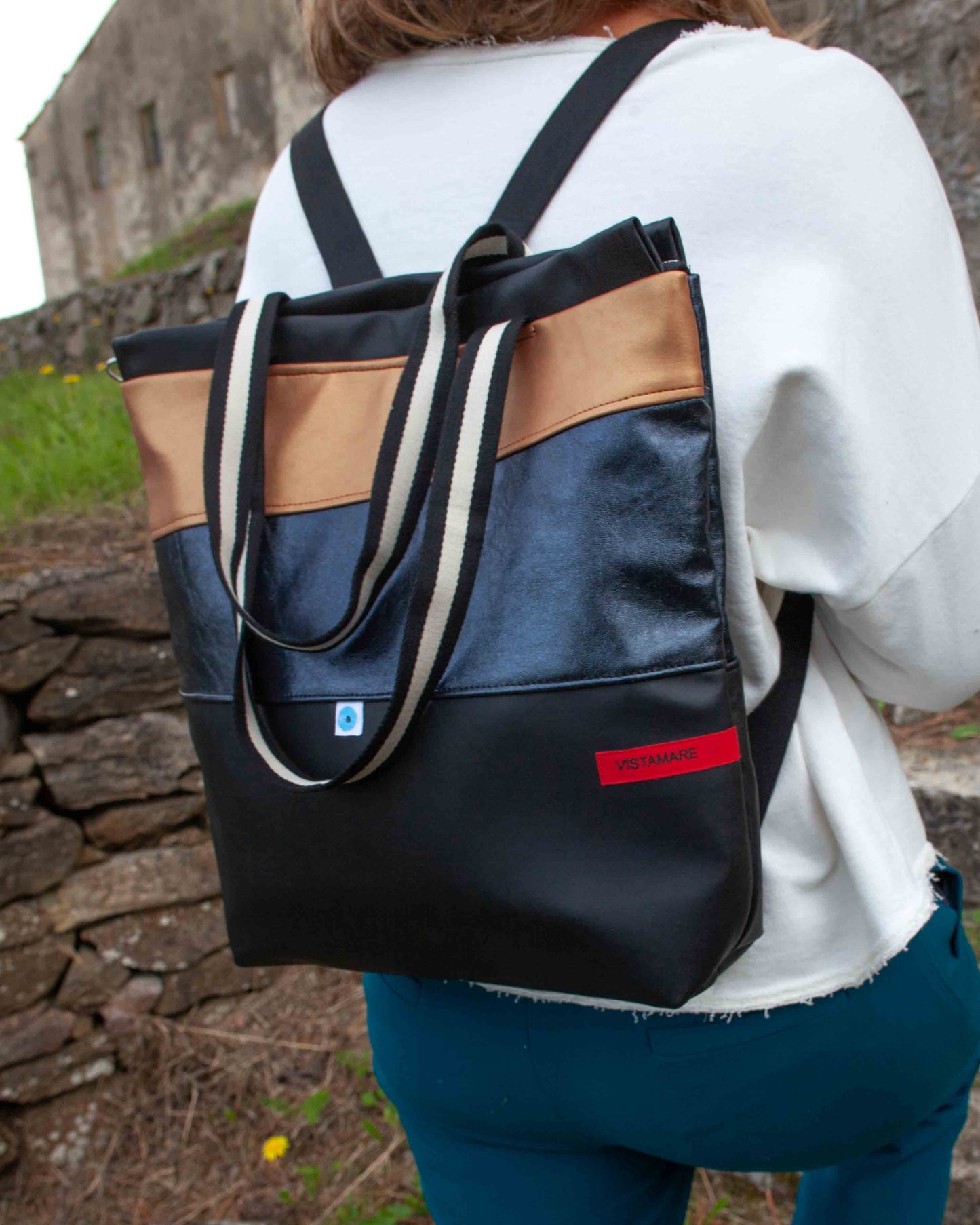 ZAINO MILANO nero I blu notte lamè I oro cipria