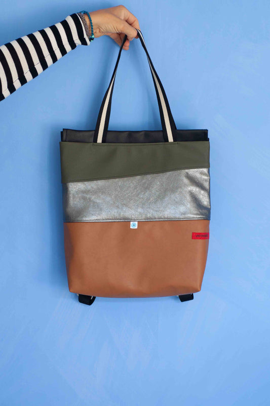 ZAINO MILANO nocciola I carbonio lamé I verde bosco