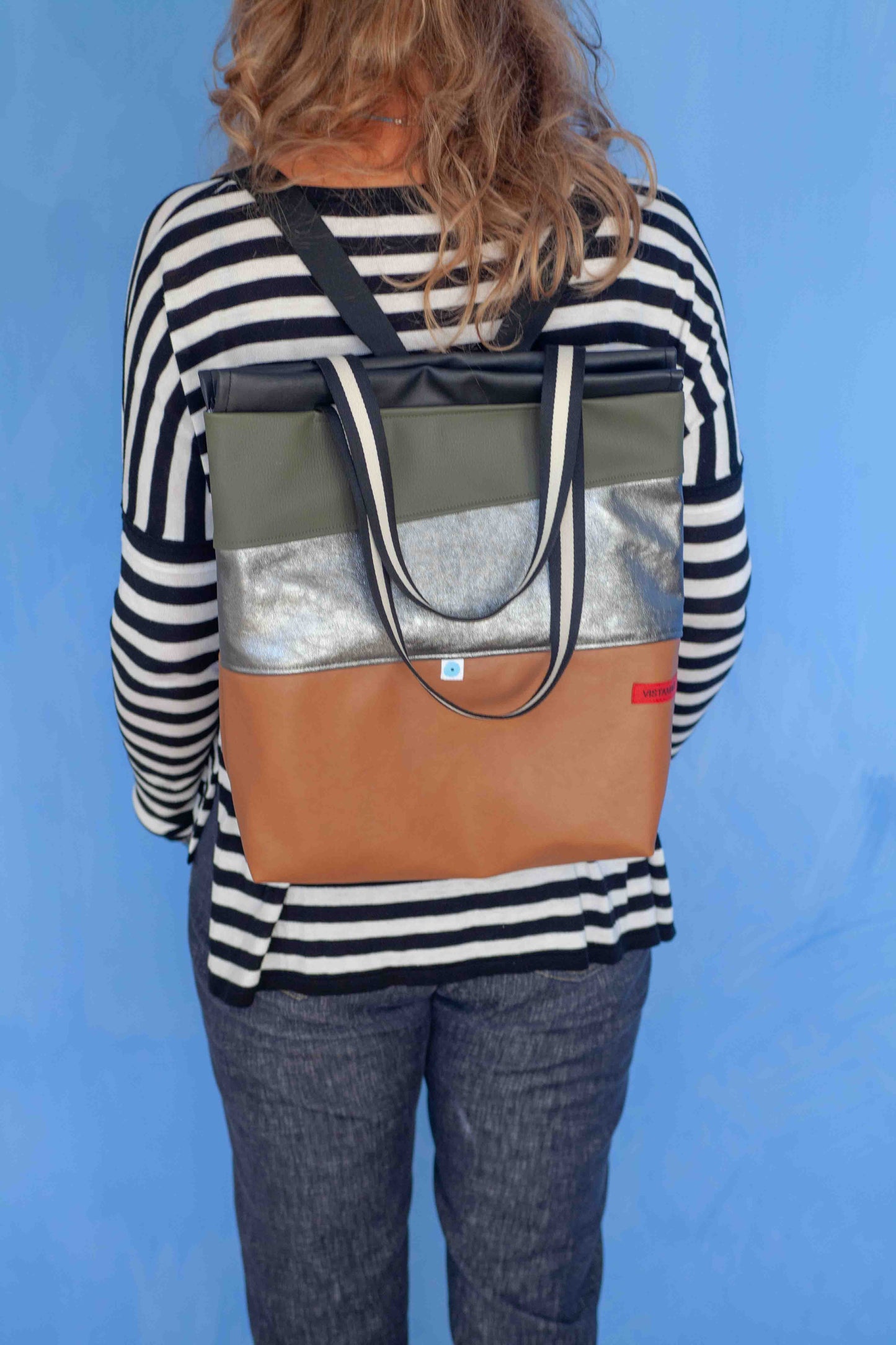 ZAINO MILANO nocciola I carbonio lamé I verde bosco